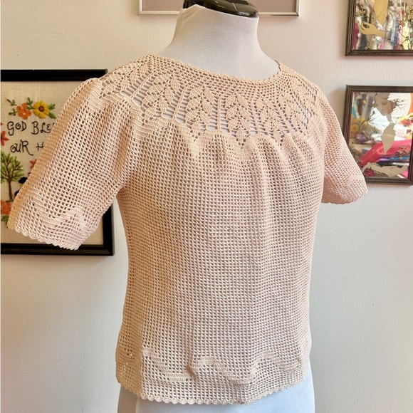 Vintage 50s/60s Cream Crochet Pineapple Lace Cottagecore Blouse - Picture 1 of 5